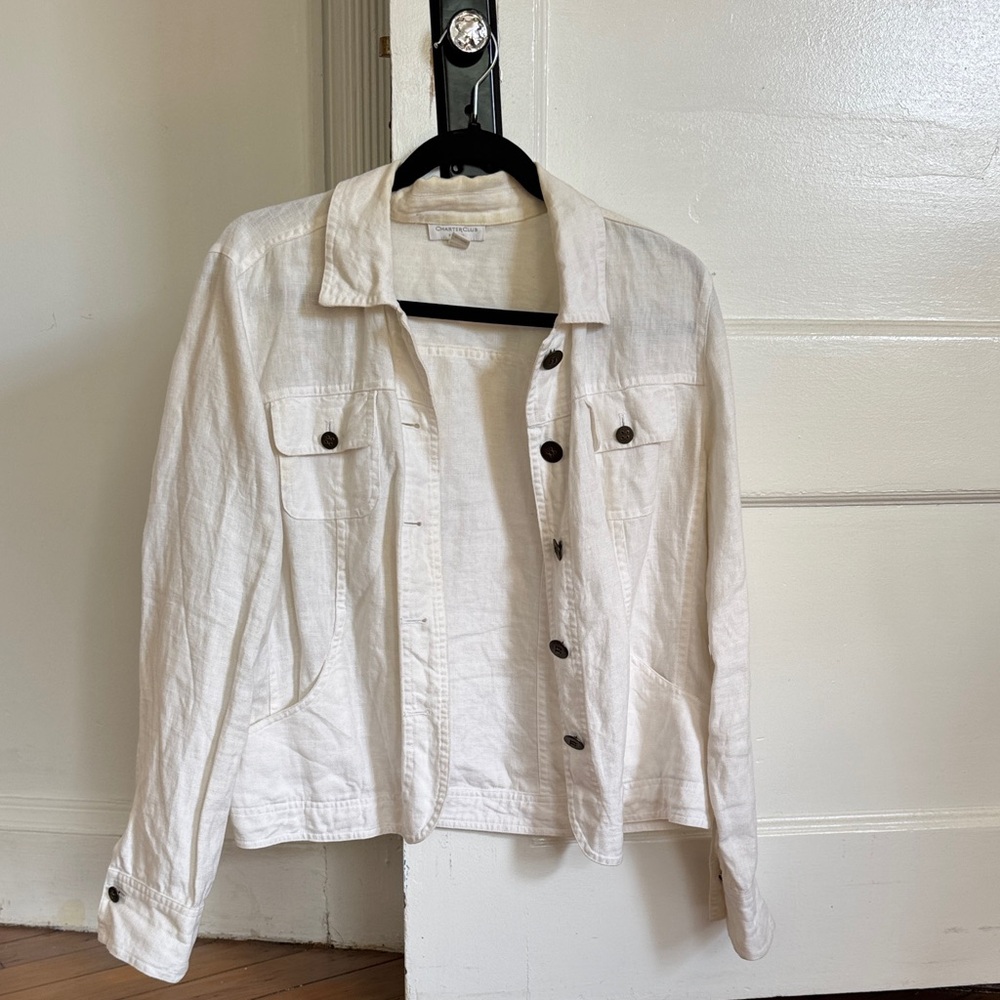 Vintage Charter Club White Button-Front Linen Jacket